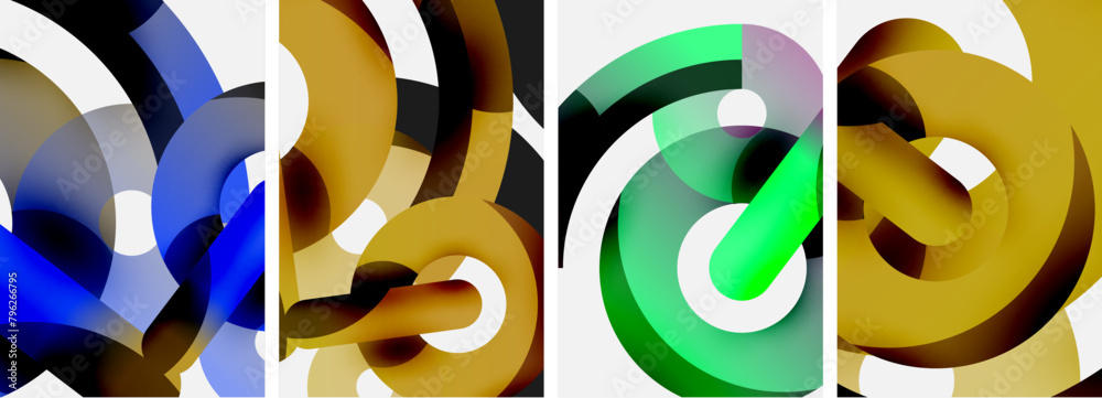 Poster a visually striking collage featuring four different colored circles with the letter c in the center