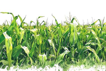 A beautiful painting of a field of corn. Ideal for agricultural themes