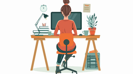 Young woman working with a computer. background view. Vector