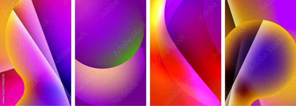 Aufkleber a collection of four vibrant and symmetrical abstract backgrounds featuring a rainbow of colors incl