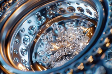 A close up view of a sink filled with bubbles. Suitable for household and cleaning concepts