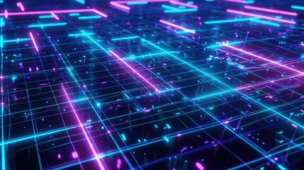 Naklejka premium Background A grid of interconnected nodes and lines resembling a digital network or matrix. Nodes could glow with vibrant neon colors, and the lines could transition from one color to another.