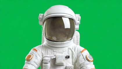 Astronaut in a white spacesuit against a green background, astronaut green screen  - obrazy, fototapety, plakaty