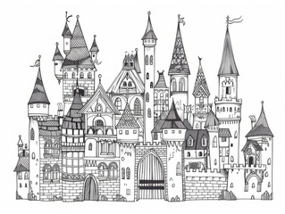 Fototapeta premium Castle Coloring Pages for Kids, Preschoolers, Simple Coloring Book, Educational, Printable