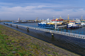 Ships and landscape in the town of Den Oever, North Holland.