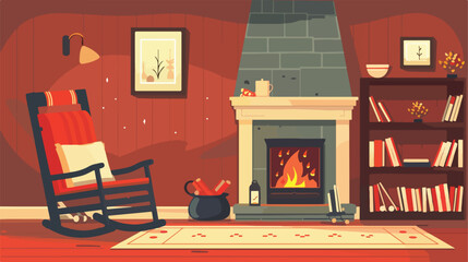 Living room interior with rocking chair and fireplace