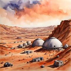 settlements on Mars concept - obrazy, fototapety, plakaty