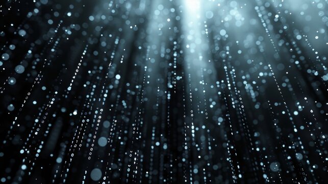 A binary code pattern cascading down a dark background, symbolizing the fundamental language of computers.