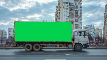 Stationary billboard truck with green mockup in city,generative ai - 796270762