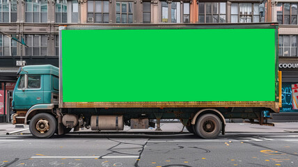 Stationary billboard truck with green mockup in city,generative ai - 796270781