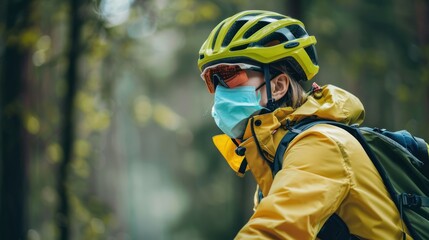  cyclist wearing a bright helmet and reflective gear, prioritizing safety while enjoying their ride.  