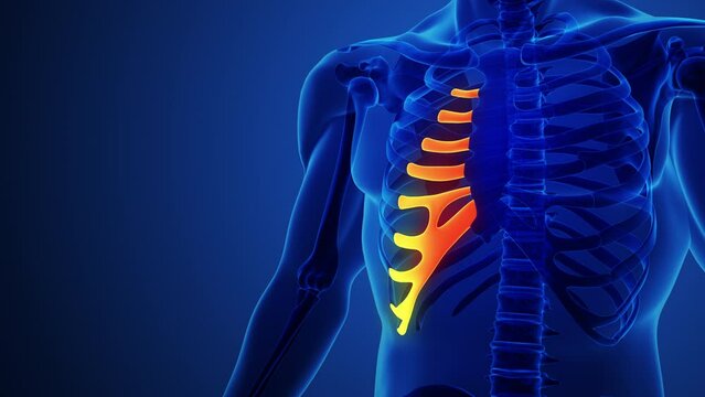 A human x-ray with the left rib bone with blue background