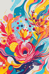 Vibrant Abstract Floral Design with Colorful Swirls and Patterns