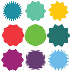 Set of vector starburst, sunburst badges. Vintage labels. Colored stickers. A collection of different types and colors icon.
