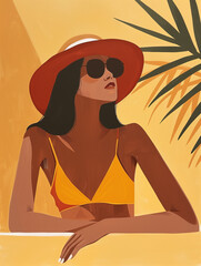 Elegant tanned woman summer illustration