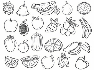 Fruits Coloring Pages for Kids, Preschoolers, Simple Coloring Book, Educational, Printable