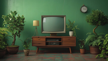 modern television, realistic, background chroma plain green,generative ai - 796274553