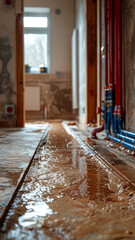 underfloor heating in an apartment under renovation, a collector is installed on the wall,generative ai