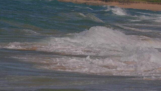 4K, Chinamans creek beach, Agnes Water, Queensland Australia, turbulent, unsettled, ocean, waves, background wallpaper, nature