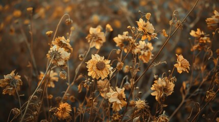 Withered leaves and flowers drooping from lack of water, showcasing the delicate balance of nature disrupted by drought - obrazy, fototapety, plakaty