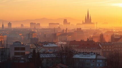 Obraz premium Captivating View of Vienna Skyline with Cathedral as the Highlight in Morning Light 