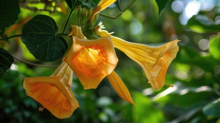 Orange Angel Trumpet Flowers: A Scenic Idyll in the Interior of Reunion Island's Indian Ocean 