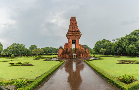 Mojokerto, Indonesia - March 2 2020. Gapura Bajang Ratu is one of the large gates of the golden age of Majapahit, estimated to have been built in the 14th century. in cloudy weather and after rain.