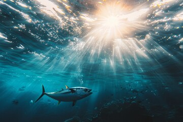 Tuna fish swimming in the ocean water - obrazy, fototapety, plakaty