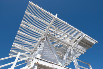 White painted wooden Diving Tower at the Eastern Beach Swimming Enclosure, Geelong, Victoria,...