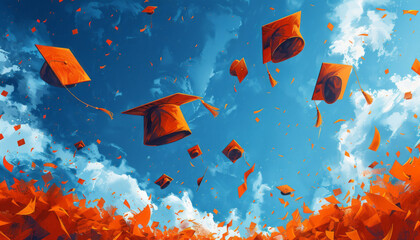 graduation hats and tassles being thrown in the air ultra realistic generative ai - 796276929