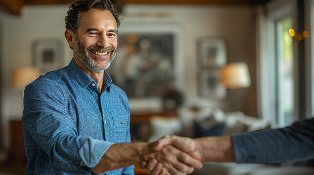 Shaking hands : Handsome middle aged man shaking hands with a financial advisor during a consultation at home. Thank you so much for your assistance.