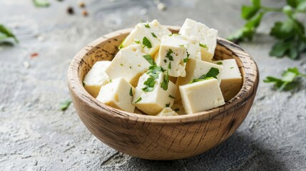 Close-Up of Traditional Indian Paneer Cheese Piece on Gray Stone Background - Homemade Fresh