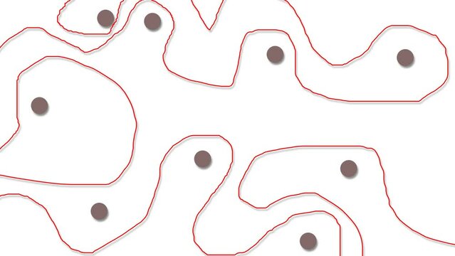 Dots and a red line or thread between them flash and move on the screen.