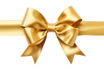 satin shiny glossy gold bow on transparent background