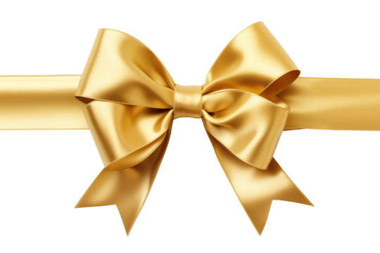 satin shiny glossy gold bow on transparent background