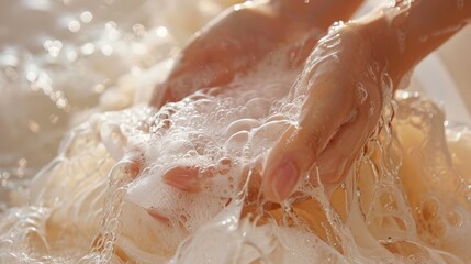 Fototapeta premium Delicate garments being hand-washed with gentle detergent