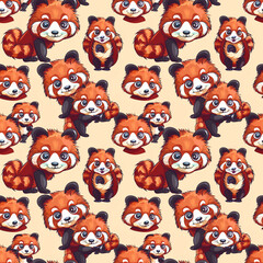 A pattern of cute red pandas with big eyes and smiles