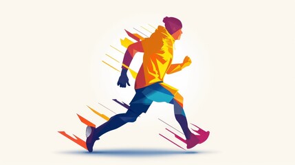 Fototapeta na wymiar Colorful Runner icon. Flat illustration Olympics 2024. Marathon Athletics