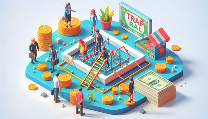 3D Flat Icon Financial Foible: Learn from Financial Mistakes and Trade with Experience in Isometric Scene