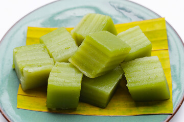 Steamed pandan layer cake. Thai Desserts.
