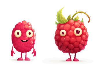Funny raspberries characters. Vector illustration isolated on white background.