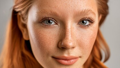 Fototapeta premium A close-up portrait of a young woman with a gentle, contemplative expression. 