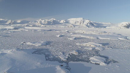 Antarctica Iceberg Nature Landscape Aerial View. Epic South Polar Ice land Environmenent Rock Coast...