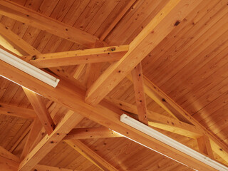 日本の施設の建物の木造の天井の様子