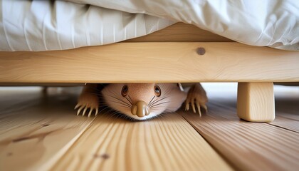 Obraz na płótnie Canvas photorealistic, highly detailed, cute adorable strange creature under the bed hiding