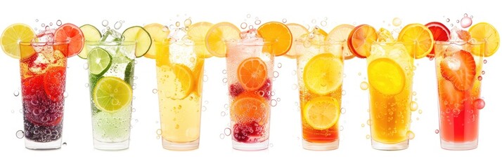 Refreshing Italian Soda Fruit Drink Mix with Various Flavors. Perfect Summer Cocktail with Lemon