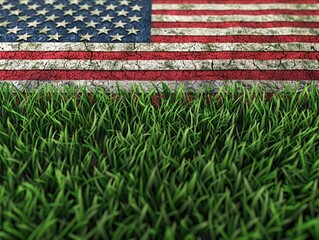Obraz premium Flag on Green Grass Lawn 