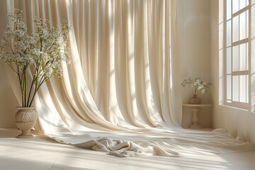 Window with White Curtains and Flowers