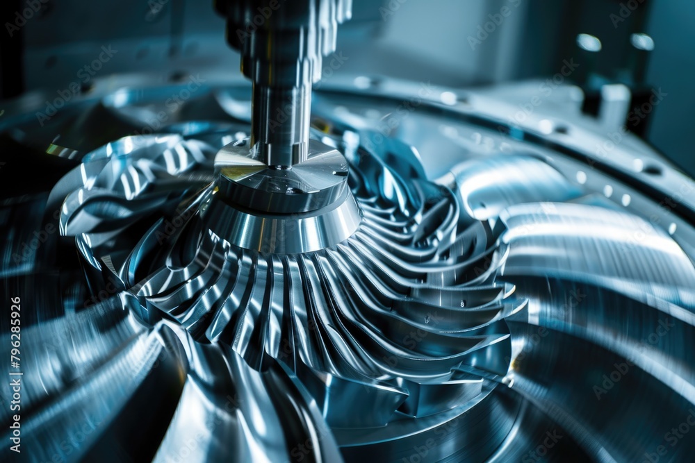 Poster detailed view of a machine with a turbine
