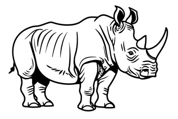 basic cartoon clip art of a Rhino, bold lines, no gray scale, simple coloring page for toddlers